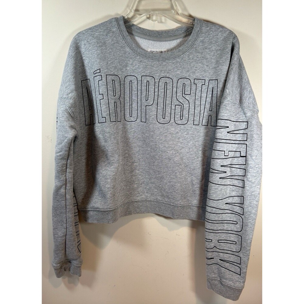 Aeropostale New York Gray Cropped Pullover Sweatshirt Women's Size L - EUC